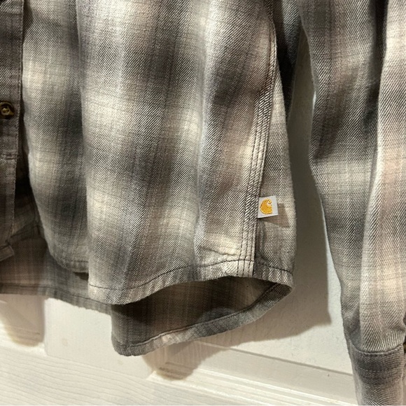 Carhartt Women's Plaid Button Down Shirt Long Sleeve Gray Size Large - Picture 3 of 8